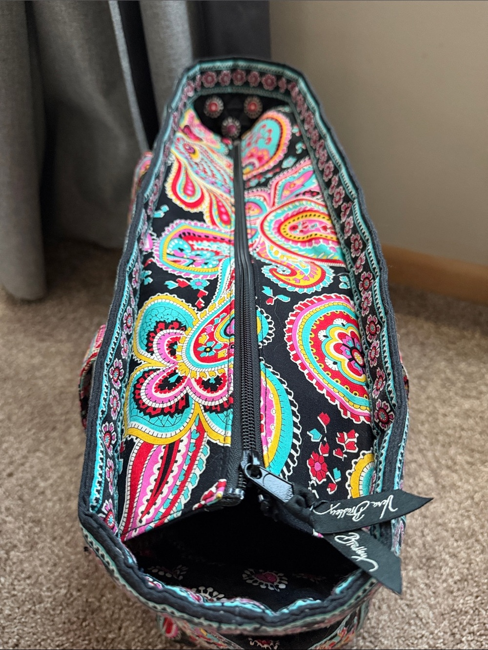 Vera Bradley XL Carry On Paisley Tote Bag in Black with Pink & Teal Accents - Picture 2 of 8